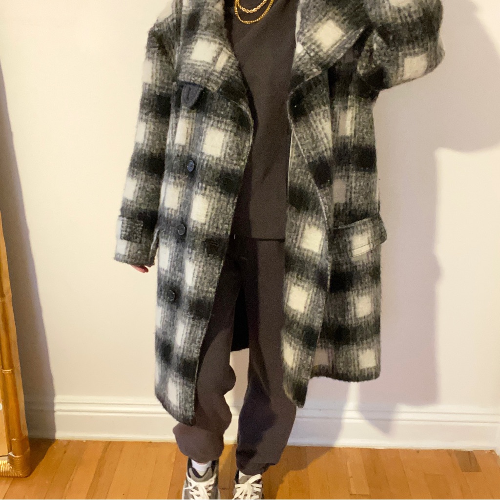 Banana Republic Plaid Wool Double Breasted Long Jacket
